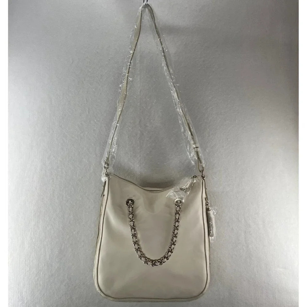 G.I.L.I Womens Handbag Leather Zip-Around Hobo Sling Crossbody Bag Ivory